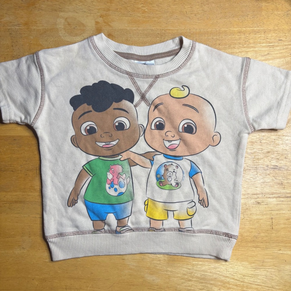 CoComelon JJ and Cody Graphic Short Sleeve Sweatshirt Beige Toddler Size 2T